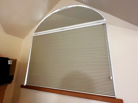 shaped blind, motorised blind, smart home pleated blind, insulation