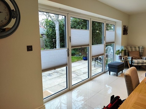Bursledon pleated blinds on bi fold doors